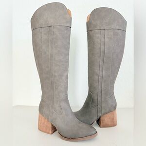 NEW Korks Scarlet Taupe Suede Western Stacked Block Heel Boot Women’s Size 7.5